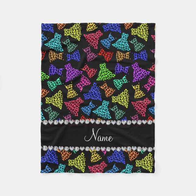 Personalized name black rainbow leopard dresses fleece blanket (Front)