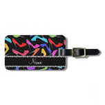Personalized name black rainbow leopard high heels bag tag