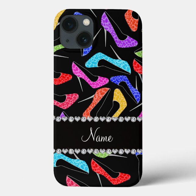 Personalized name black rainbow leopard high heels Case-Mate iPhone case (Back)