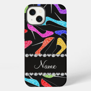 Personalized name black rainbow leopard high heels iPhone 13 case
