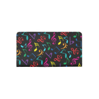 Personalized name black rainbow music notes checkbook cover