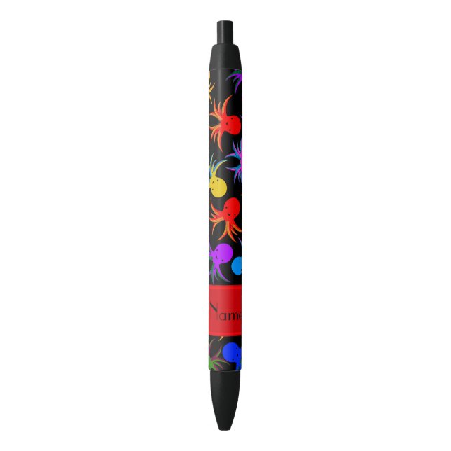 Personalized name black rainbow octopus pen (Front Vertical)