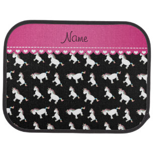 Personalized name black rainbow unicorns car floor mat