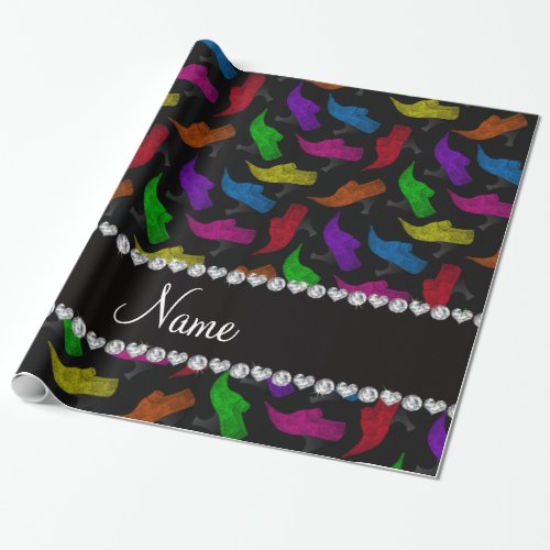 Personalized name black rainbow vintage shoes wrapping paper