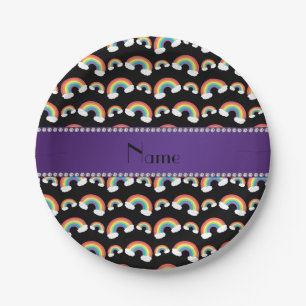 Personalized name black rainbows pattern paper plates