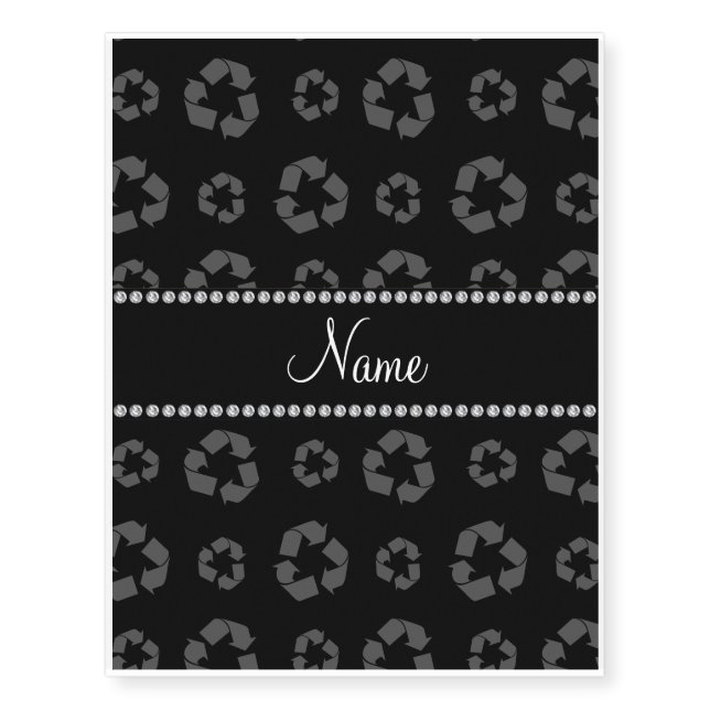 Personalized name black recycling pattern temporary tattoos (Front)