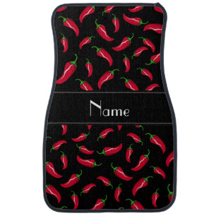 Personalized name black red chili pepper car floor mat
