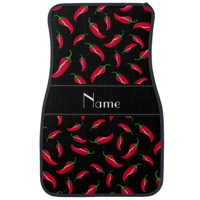 Personalized name black red chili pepper car floor mat (Front)