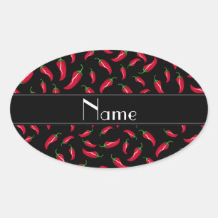 Personalized name black red chili pepper oval sticker