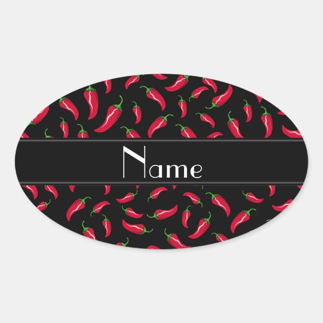 Personalized name black red chili pepper oval sticker (Front)