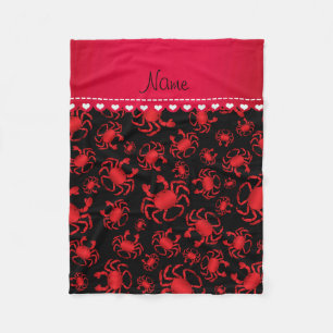 Personalized name black red crab pattern fleece blanket