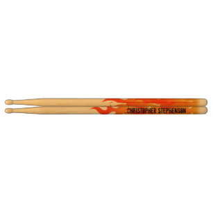 Personalized Name Black/Red Flames Drumsticks