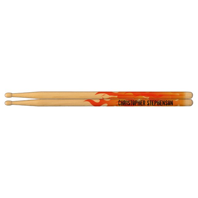 Personalized Name Black/Red Flames Drumsticks (Left)