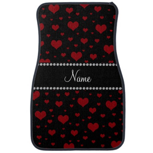 Personalized name black red hearts car mat