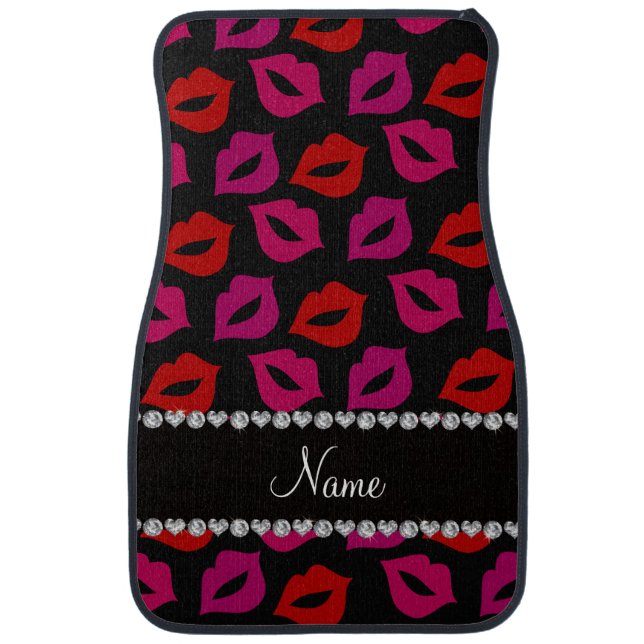 Personalized name black red pink lips car mat (Front)