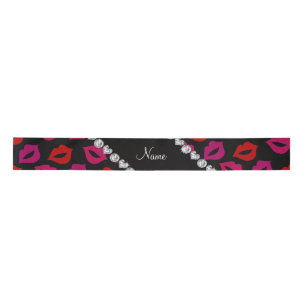 Personalized name black red pink lips satin ribbon