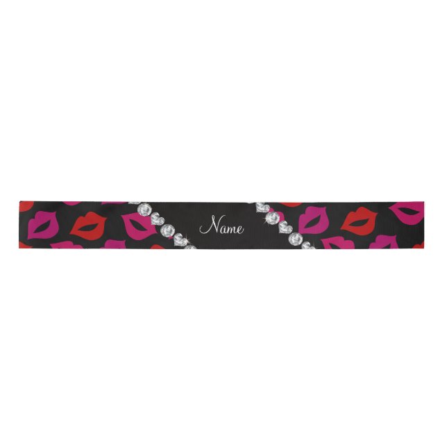 Personalized name black red pink lips satin ribbon (Front)