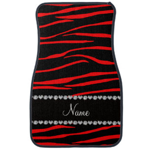 Personalized name black red zebra stripes car floor mat