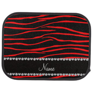 Personalized name black red zebra stripes car mat