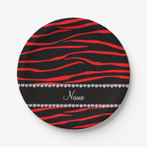 Personalized name black red zebra stripes paper plates