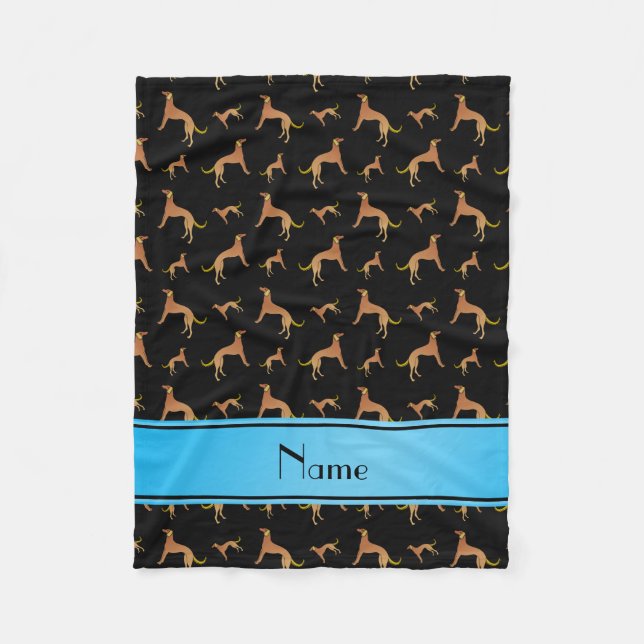 Personalized name black Saluki dogs Fleece Blanket (Front)