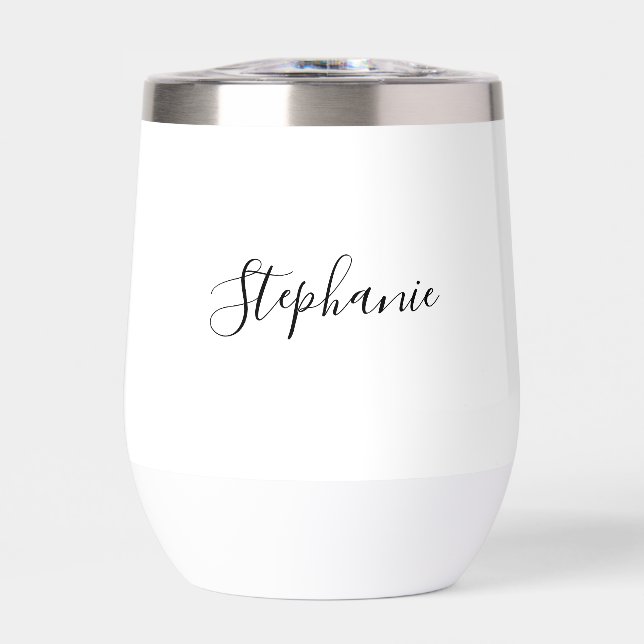 Personalized name Black Script Monogram Thermal Wine Tumbler (Front)