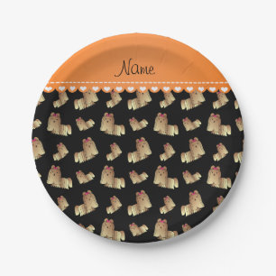 Personalized name black shih tzu dogs paper plates