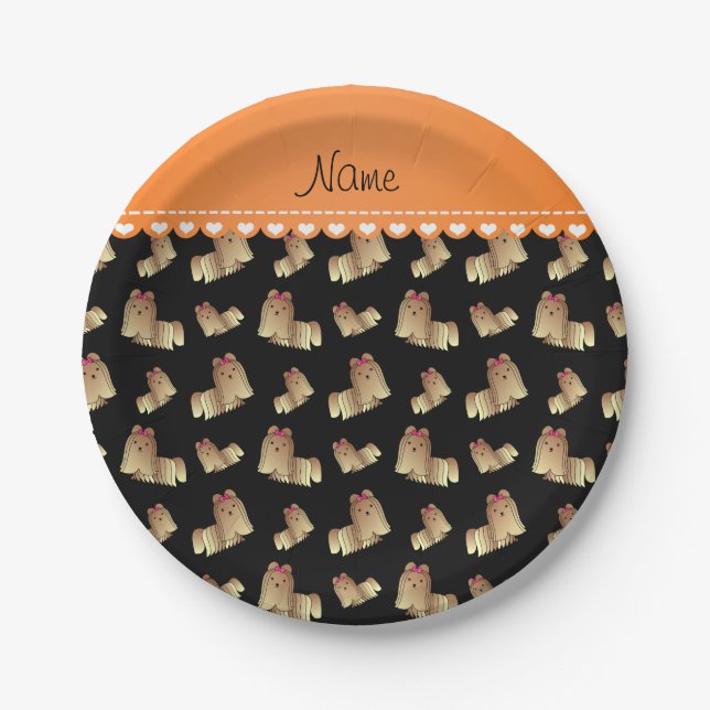 Personalized name black shih tzu dogs paper plates (Front)