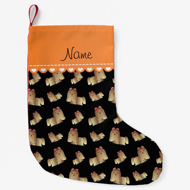 Personalized name black shih tzu dogs small christmas stocking (Front)
