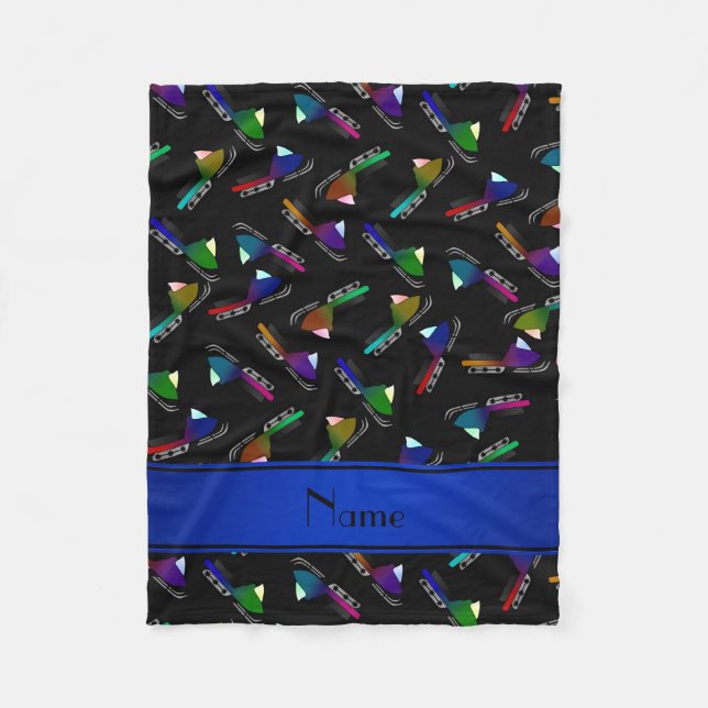 Personalized name black snowmobiles fleece blanket (Front)