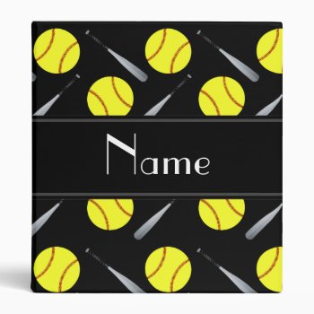 Personalized Name Black Softball Pattern 3 Ring Binder by Brothergravydesigns at Zazzle