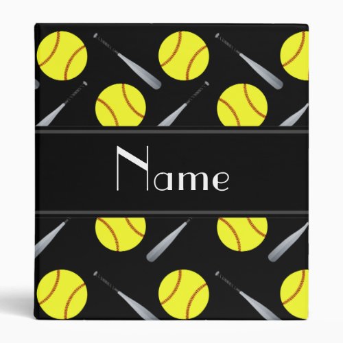 Personalized name black softball pattern 3 ring binder