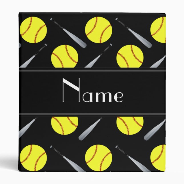 Personalized name black softball pattern 3 ring binder (Front)