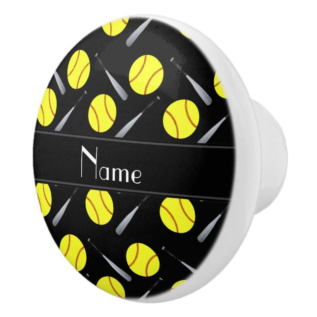 Personalized name black softball pattern ceramic knob (Right)