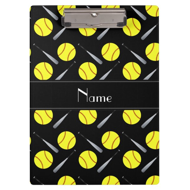 Personalized name black softball pattern clipboard (Front)