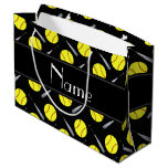 Personalized name black softball pattern large gift bag