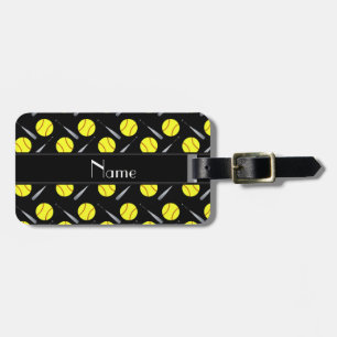 Personalized name black softball pattern luggage tag