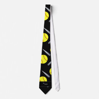 Personalized name black softball pattern neck tie