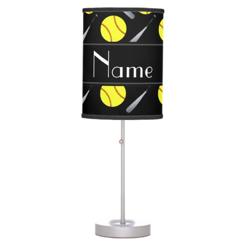 Personalized name black softball pattern table lamp