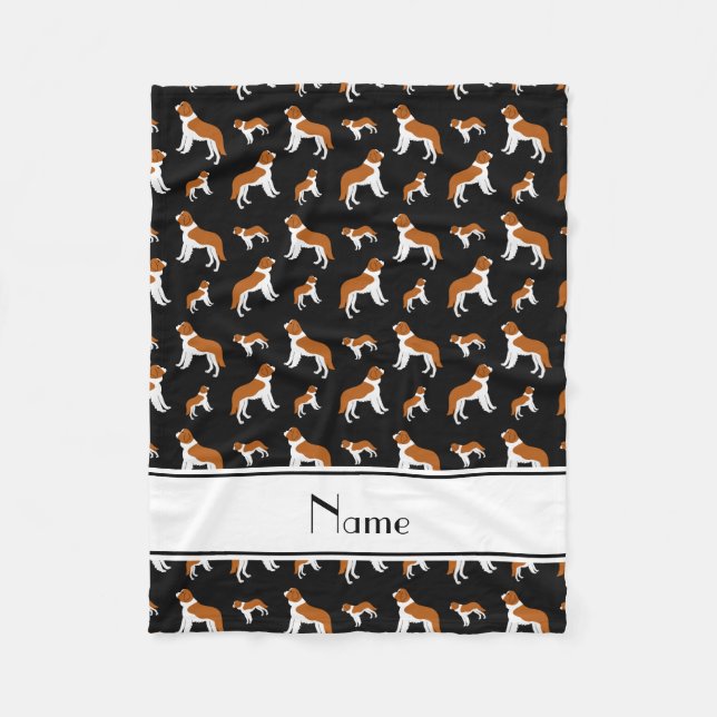 Personalized name black St Bernard dogs Fleece Blanket (Front)