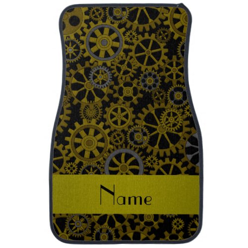 Personalized name black steampunk cogs car mat