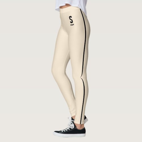 Personalized Name Black Stripes Champagne Gold Leggings