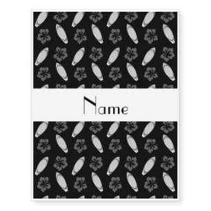 Personalized name black surfboard pattern temporary tattoos