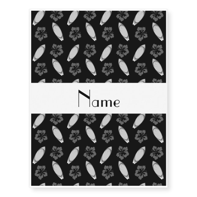 Personalized name black surfboard pattern temporary tattoos (Front)