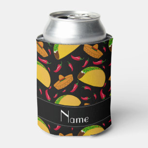 Personalized name black tacos sombreros chilis can cooler