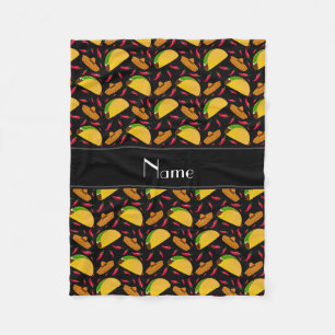Personalized name black tacos sombreros chilis fleece blanket