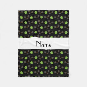 Personalized name black tennis balls fleece blanket