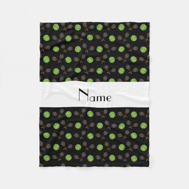Personalized name black tennis balls fleece blanket (Front)