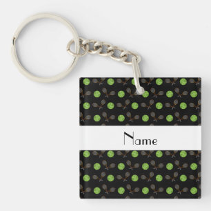 Personalized name black tennis balls keychain