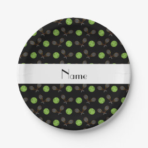 Personalized name black tennis balls paper plates